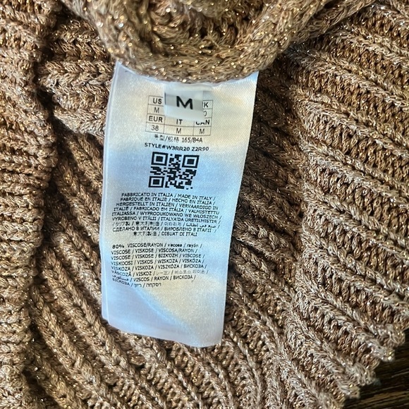 GUESS Dirty Lurex Metallic Cut-Out Neck Sweater Gold Shimmer Size Medium NWT - Picture 10 of 12